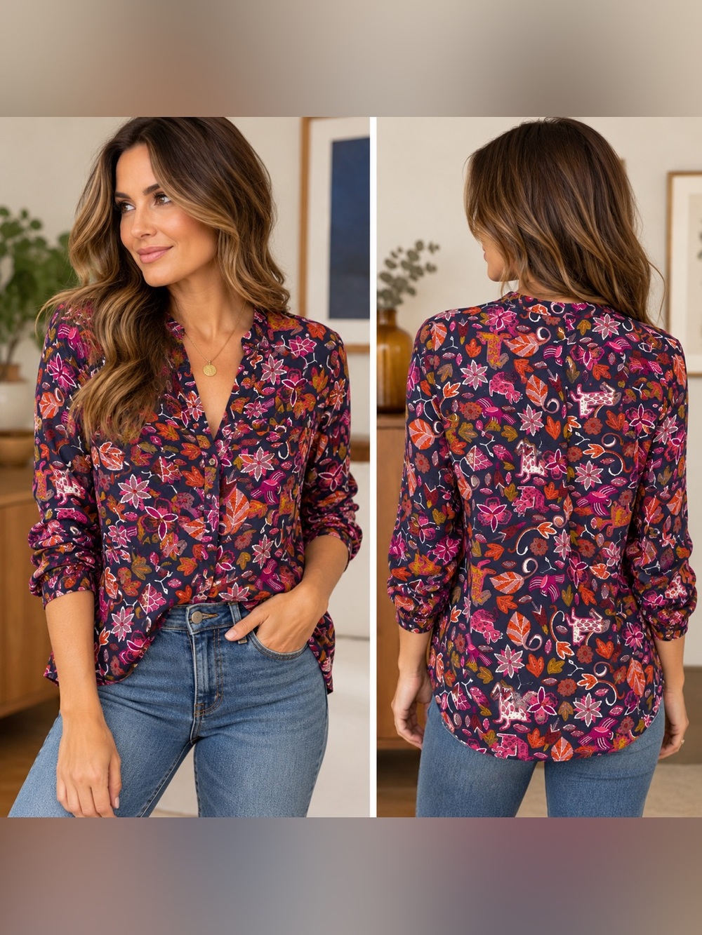 Maeve Anthropologie Floral Animal Print Blouse Size 10 100% Rayon